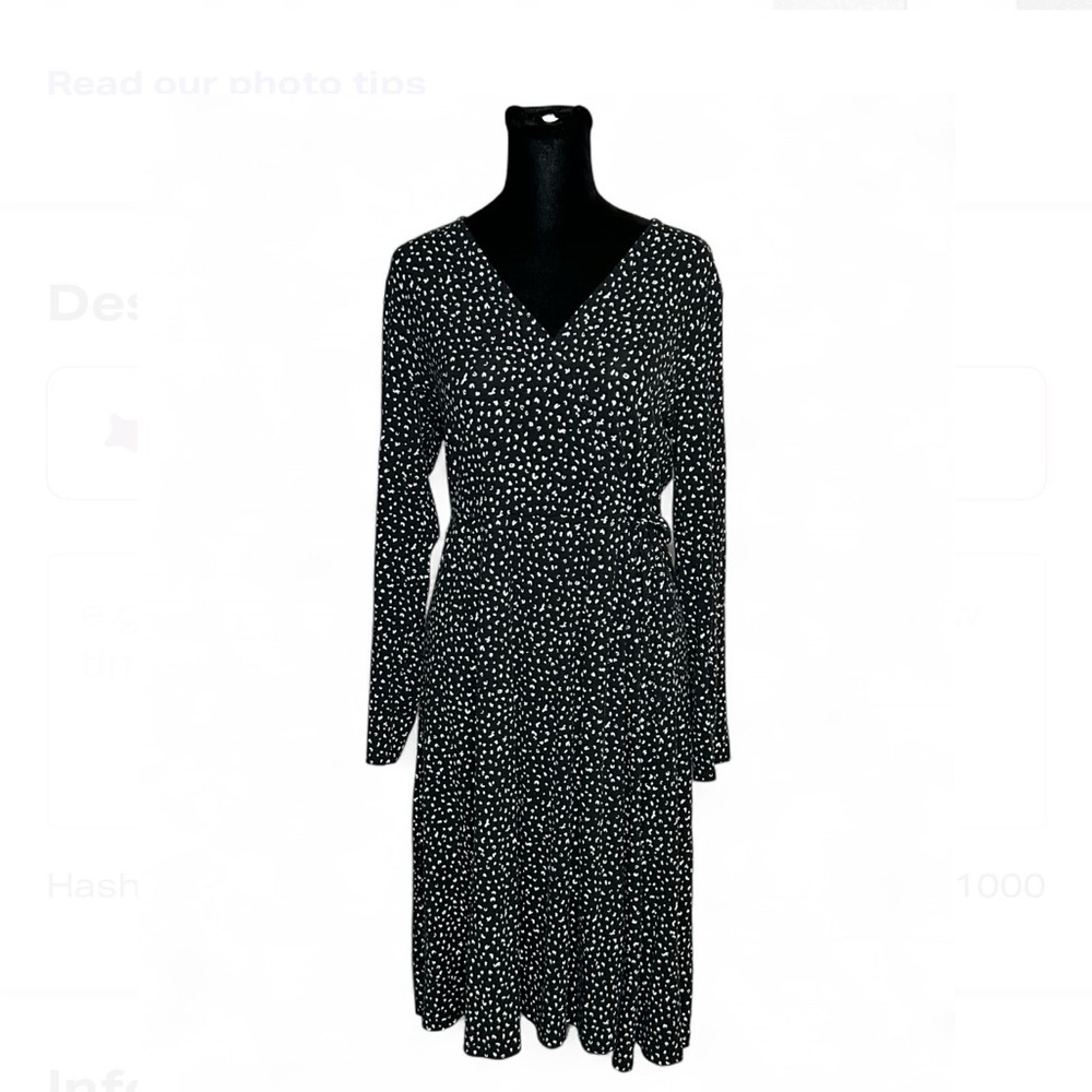 OlLD NAVY Black & White Polka Dots Long Sleeve Dress M-L, V Neck Cross Skirt